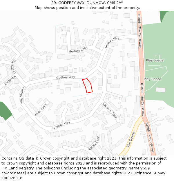 39, GODFREY WAY, DUNMOW, CM6 2AY: Location map and indicative extent of plot