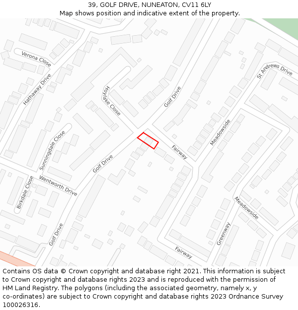 39, GOLF DRIVE, NUNEATON, CV11 6LY: Location map and indicative extent of plot