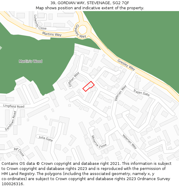 39, GORDIAN WAY, STEVENAGE, SG2 7QF: Location map and indicative extent of plot