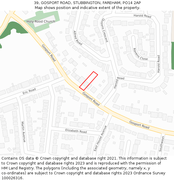 39, GOSPORT ROAD, STUBBINGTON, FAREHAM, PO14 2AP: Location map and indicative extent of plot