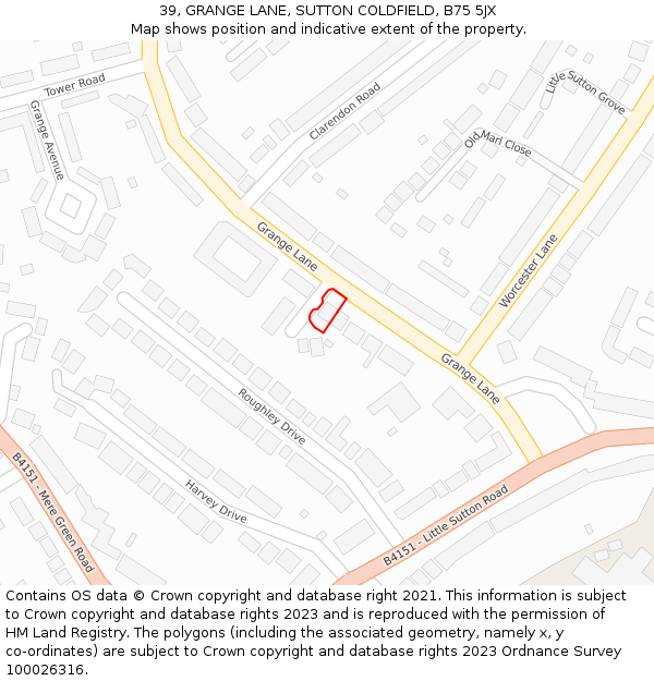 39, GRANGE LANE, SUTTON COLDFIELD, B75 5JX: Location map and indicative extent of plot