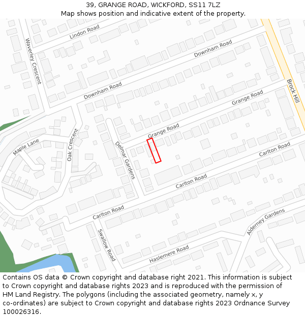 39, GRANGE ROAD, WICKFORD, SS11 7LZ: Location map and indicative extent of plot