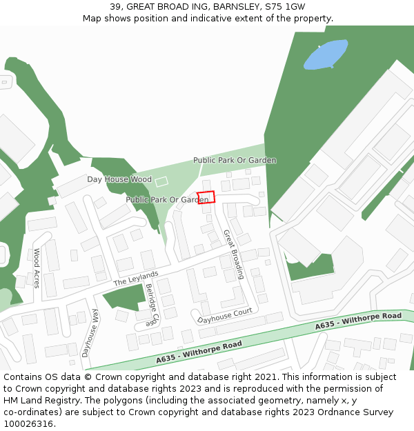 39, GREAT BROAD ING, BARNSLEY, S75 1GW: Location map and indicative extent of plot