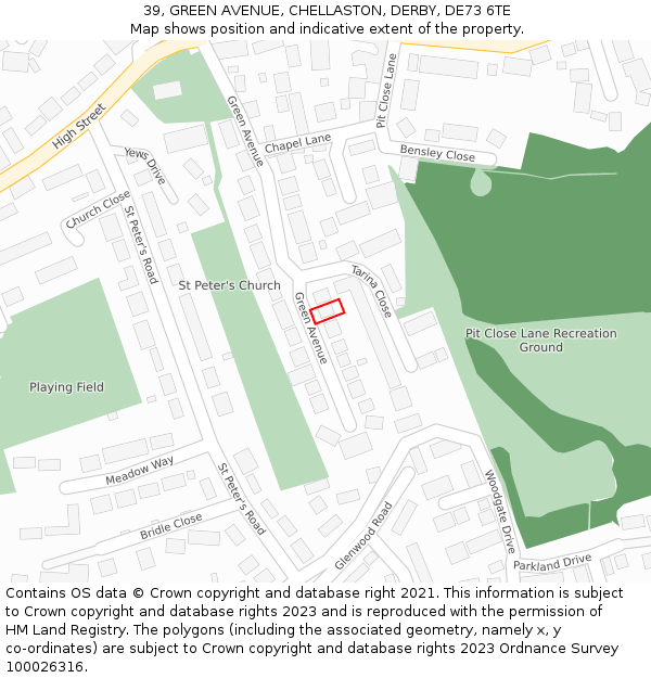 39, GREEN AVENUE, CHELLASTON, DERBY, DE73 6TE: Location map and indicative extent of plot