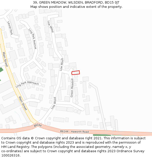 39, GREEN MEADOW, WILSDEN, BRADFORD, BD15 0JT: Location map and indicative extent of plot