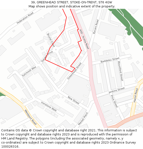 39, GREENHEAD STREET, STOKE-ON-TRENT, ST6 4GW: Location map and indicative extent of plot