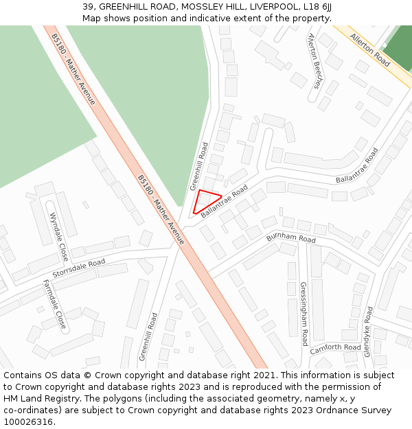 39, GREENHILL ROAD, MOSSLEY HILL, LIVERPOOL, L18 6JJ: Location map and indicative extent of plot