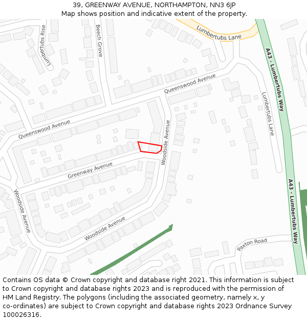 39, GREENWAY AVENUE, NORTHAMPTON, NN3 6JP: Location map and indicative extent of plot