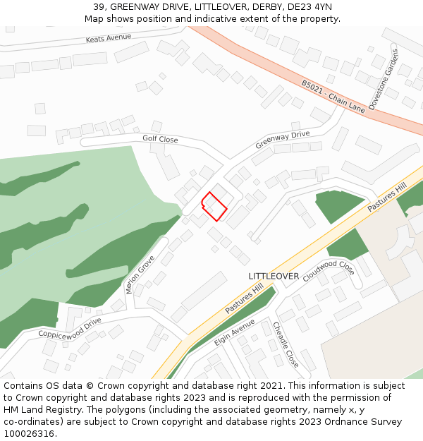 39, GREENWAY DRIVE, LITTLEOVER, DERBY, DE23 4YN: Location map and indicative extent of plot