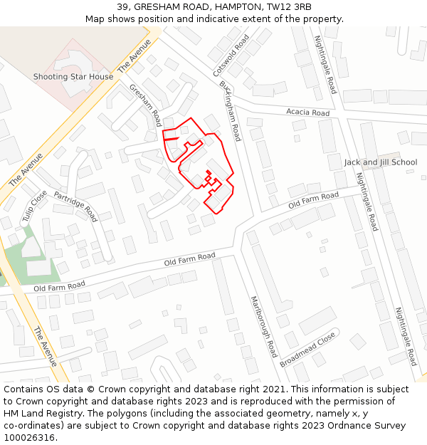 39, GRESHAM ROAD, HAMPTON, TW12 3RB: Location map and indicative extent of plot