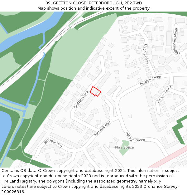 39, GRETTON CLOSE, PETERBOROUGH, PE2 7WD: Location map and indicative extent of plot