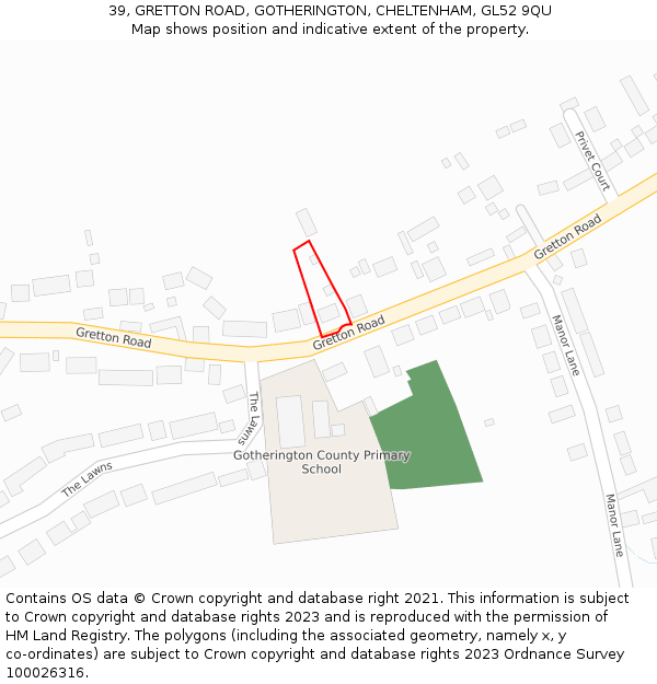 39, GRETTON ROAD, GOTHERINGTON, CHELTENHAM, GL52 9QU: Location map and indicative extent of plot