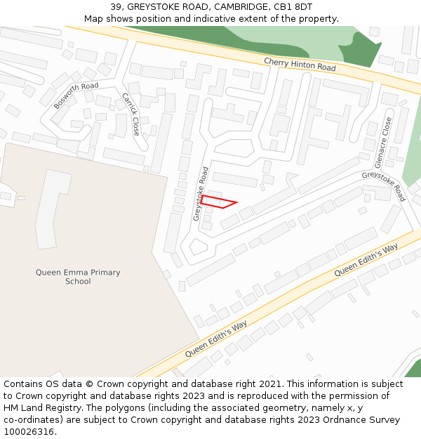 39, GREYSTOKE ROAD, CAMBRIDGE, CB1 8DT: Location map and indicative extent of plot