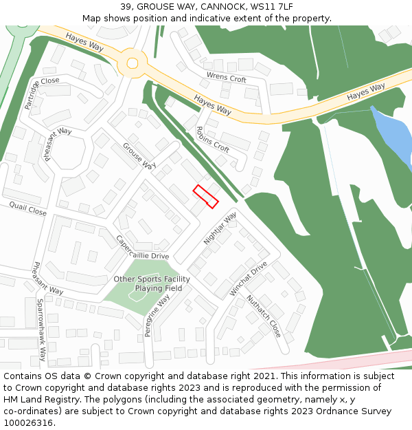 39, GROUSE WAY, CANNOCK, WS11 7LF: Location map and indicative extent of plot