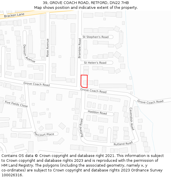 39, GROVE COACH ROAD, RETFORD, DN22 7HB: Location map and indicative extent of plot