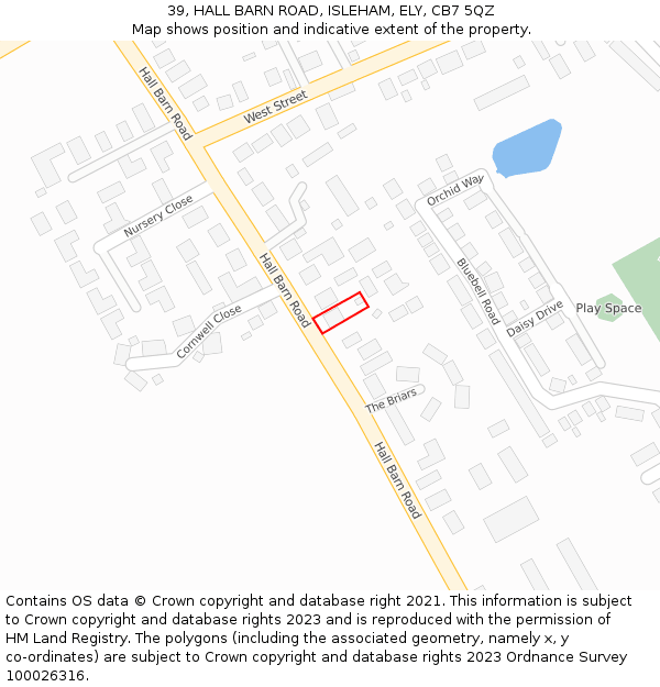 39, HALL BARN ROAD, ISLEHAM, ELY, CB7 5QZ: Location map and indicative extent of plot