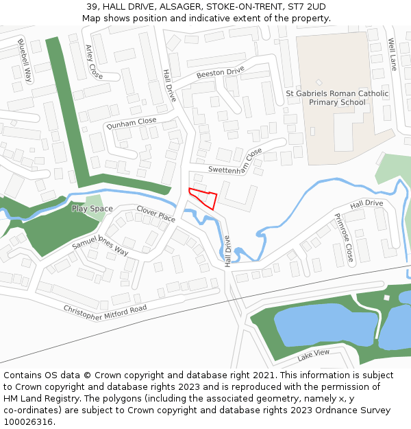 39, HALL DRIVE, ALSAGER, STOKE-ON-TRENT, ST7 2UD: Location map and indicative extent of plot