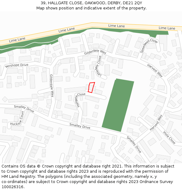 39, HALLGATE CLOSE, OAKWOOD, DERBY, DE21 2QY: Location map and indicative extent of plot
