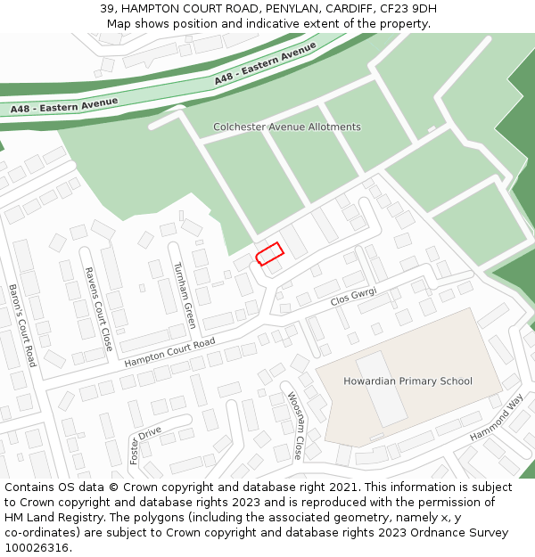 39, HAMPTON COURT ROAD, PENYLAN, CARDIFF, CF23 9DH: Location map and indicative extent of plot