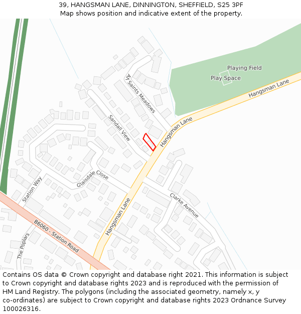 39, HANGSMAN LANE, DINNINGTON, SHEFFIELD, S25 3PF: Location map and indicative extent of plot