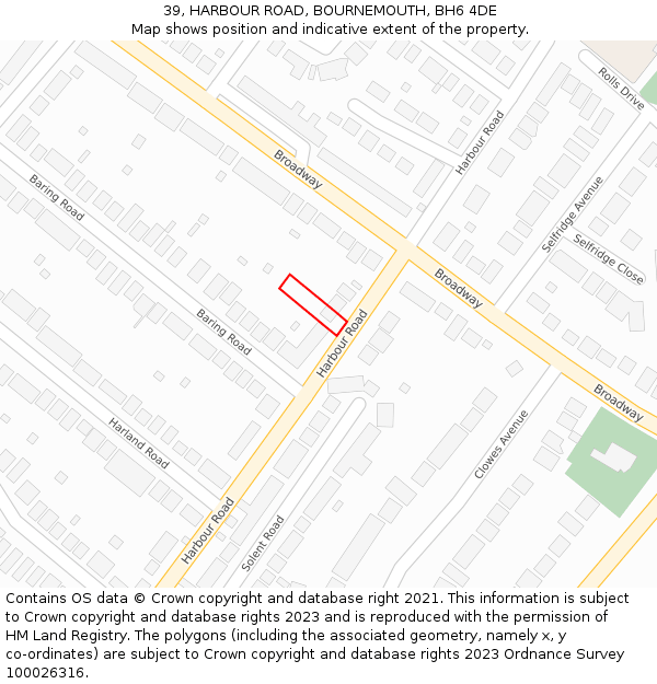 39, HARBOUR ROAD, BOURNEMOUTH, BH6 4DE: Location map and indicative extent of plot
