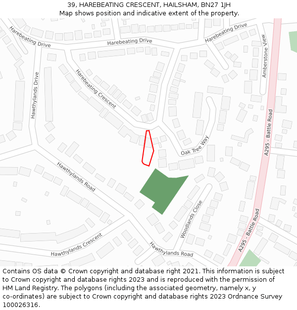 39, HAREBEATING CRESCENT, HAILSHAM, BN27 1JH: Location map and indicative extent of plot