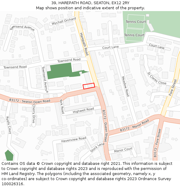 39, HAREPATH ROAD, SEATON, EX12 2RY: Location map and indicative extent of plot