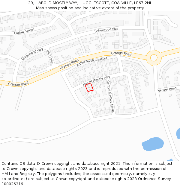 39, HAROLD MOSELY WAY, HUGGLESCOTE, COALVILLE, LE67 2NL: Location map and indicative extent of plot