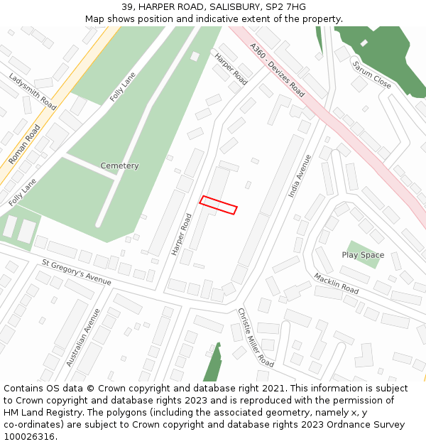 39, HARPER ROAD, SALISBURY, SP2 7HG: Location map and indicative extent of plot