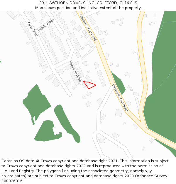 39, HAWTHORN DRIVE, SLING, COLEFORD, GL16 8LS: Location map and indicative extent of plot