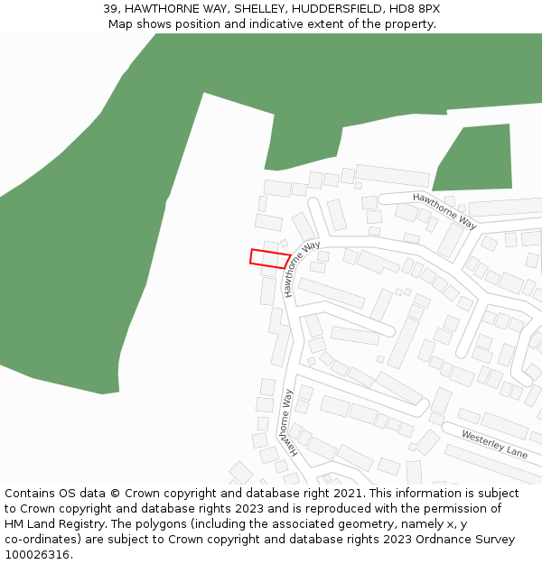 39, HAWTHORNE WAY, SHELLEY, HUDDERSFIELD, HD8 8PX: Location map and indicative extent of plot