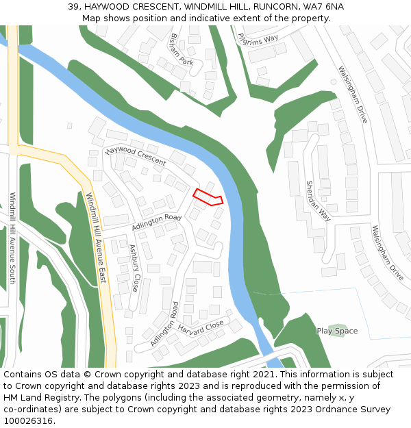 39, HAYWOOD CRESCENT, WINDMILL HILL, RUNCORN, WA7 6NA: Location map and indicative extent of plot
