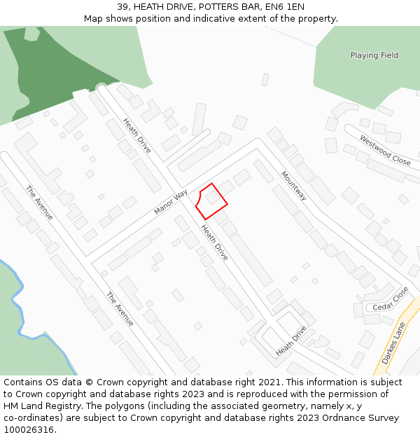 39, HEATH DRIVE, POTTERS BAR, EN6 1EN: Location map and indicative extent of plot