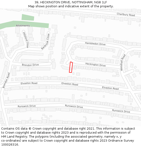 39, HECKINGTON DRIVE, NOTTINGHAM, NG8 1LF: Location map and indicative extent of plot