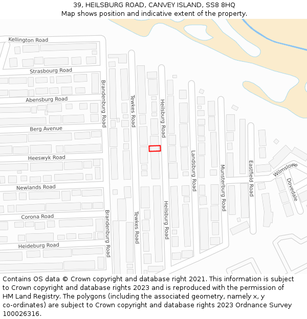39, HEILSBURG ROAD, CANVEY ISLAND, SS8 8HQ: Location map and indicative extent of plot