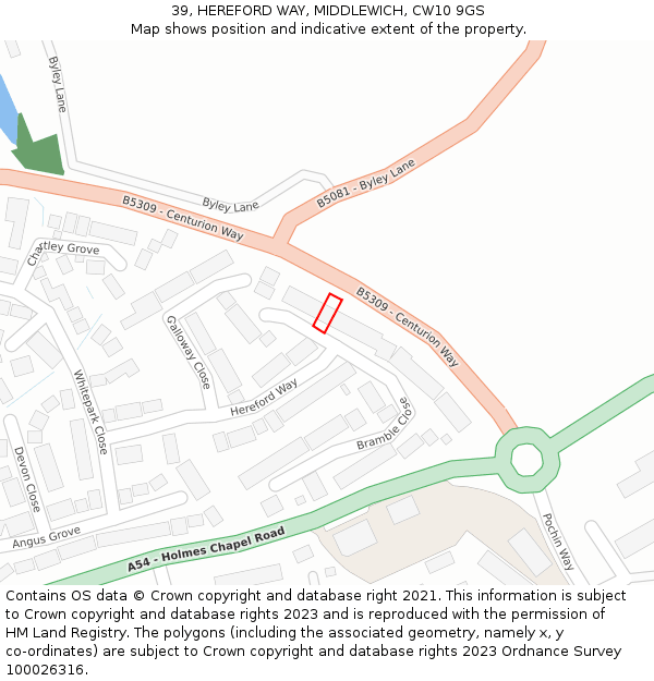 39, HEREFORD WAY, MIDDLEWICH, CW10 9GS: Location map and indicative extent of plot