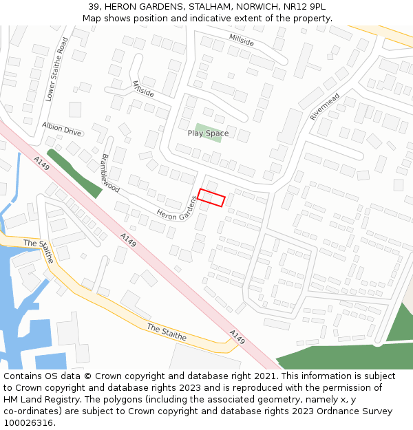 39, HERON GARDENS, STALHAM, NORWICH, NR12 9PL: Location map and indicative extent of plot