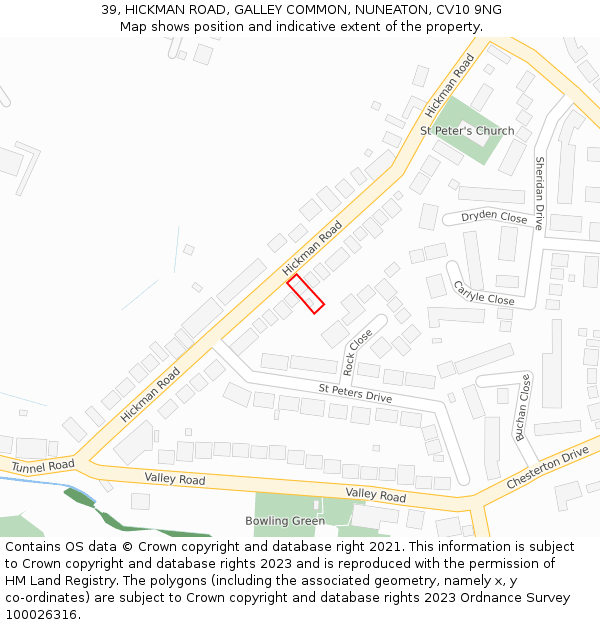 39, HICKMAN ROAD, GALLEY COMMON, NUNEATON, CV10 9NG: Location map and indicative extent of plot