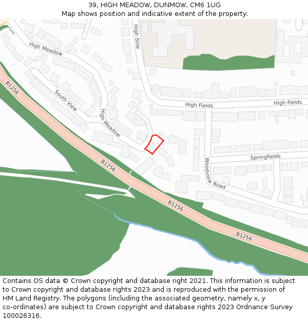 39, HIGH MEADOW, DUNMOW, CM6 1UG: Location map and indicative extent of plot