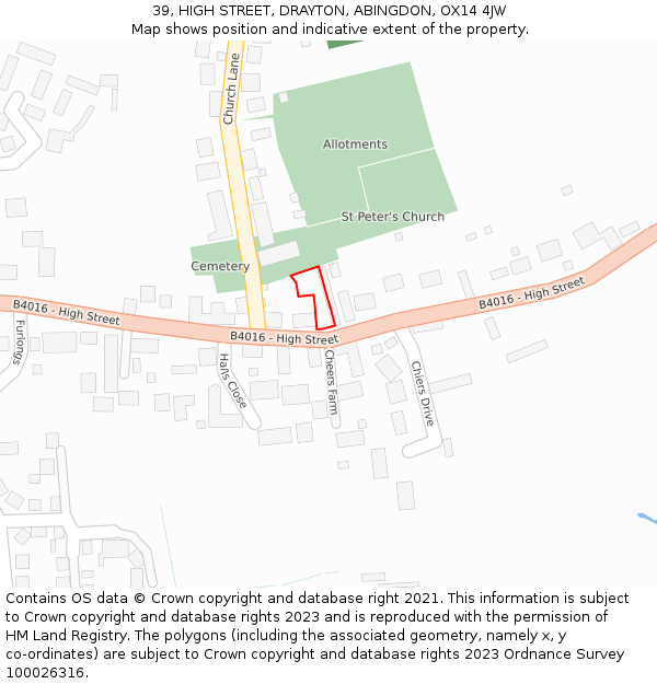 39, HIGH STREET, DRAYTON, ABINGDON, OX14 4JW: Location map and indicative extent of plot