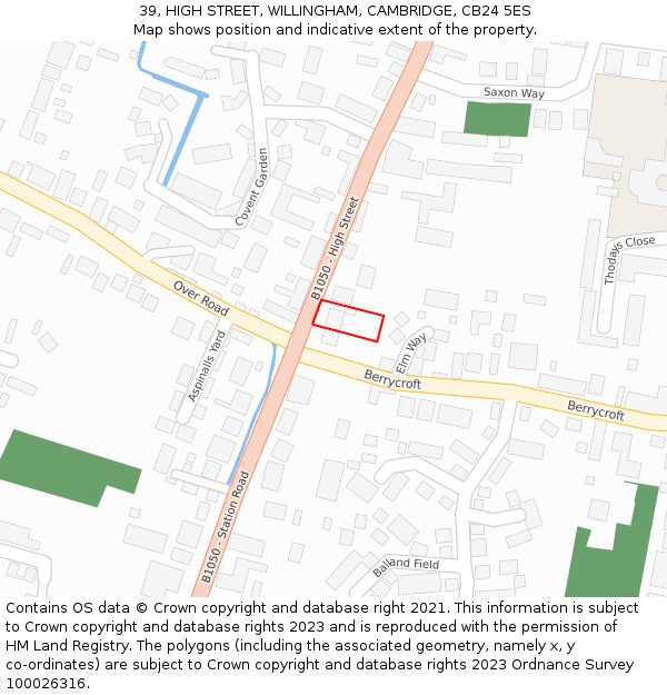 39, HIGH STREET, WILLINGHAM, CAMBRIDGE, CB24 5ES: Location map and indicative extent of plot