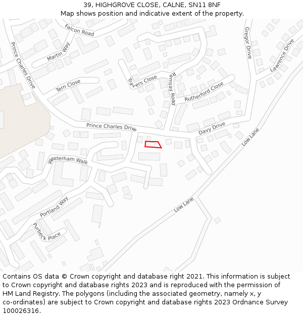 39, HIGHGROVE CLOSE, CALNE, SN11 8NF: Location map and indicative extent of plot