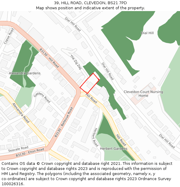 39, HILL ROAD, CLEVEDON, BS21 7PD: Location map and indicative extent of plot
