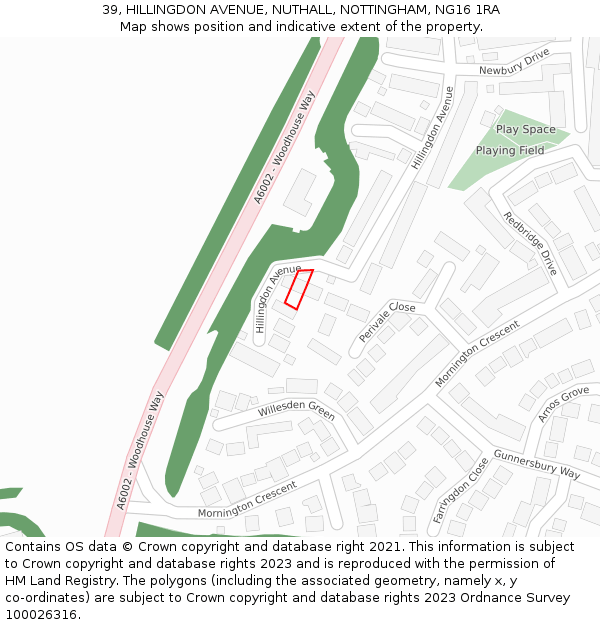 39, HILLINGDON AVENUE, NUTHALL, NOTTINGHAM, NG16 1RA: Location map and indicative extent of plot