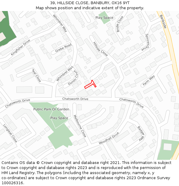 39, HILLSIDE CLOSE, BANBURY, OX16 9YT: Location map and indicative extent of plot