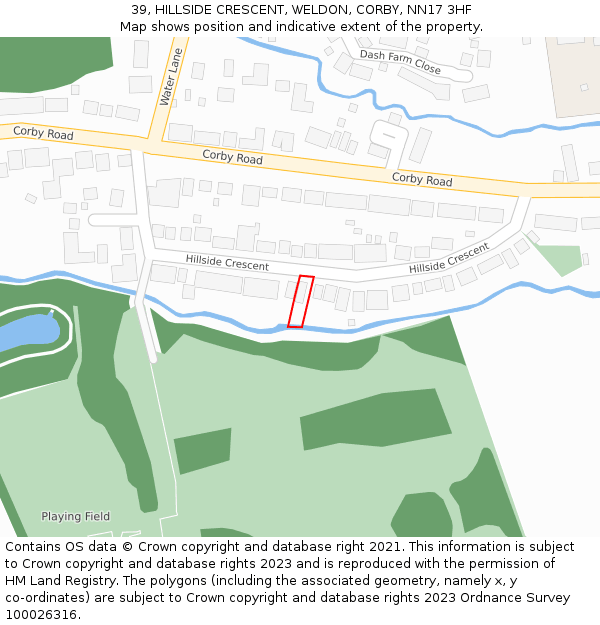 39, HILLSIDE CRESCENT, WELDON, CORBY, NN17 3HF: Location map and indicative extent of plot