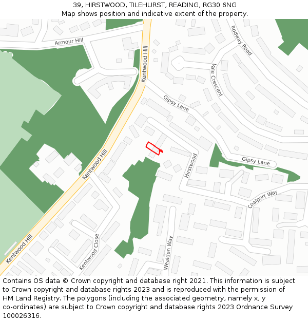 39, HIRSTWOOD, TILEHURST, READING, RG30 6NG: Location map and indicative extent of plot