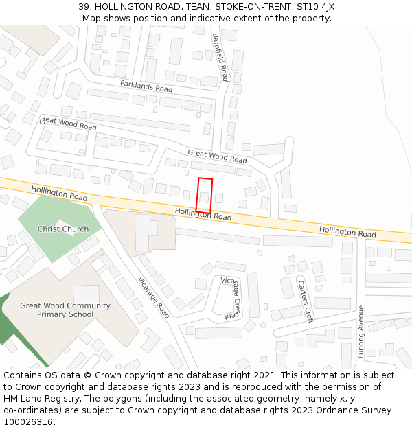 39, HOLLINGTON ROAD, TEAN, STOKE-ON-TRENT, ST10 4JX: Location map and indicative extent of plot