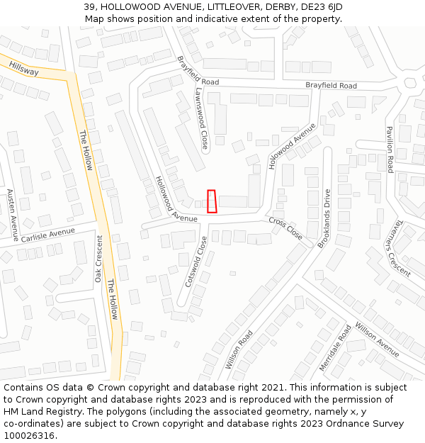 39, HOLLOWOOD AVENUE, LITTLEOVER, DERBY, DE23 6JD: Location map and indicative extent of plot