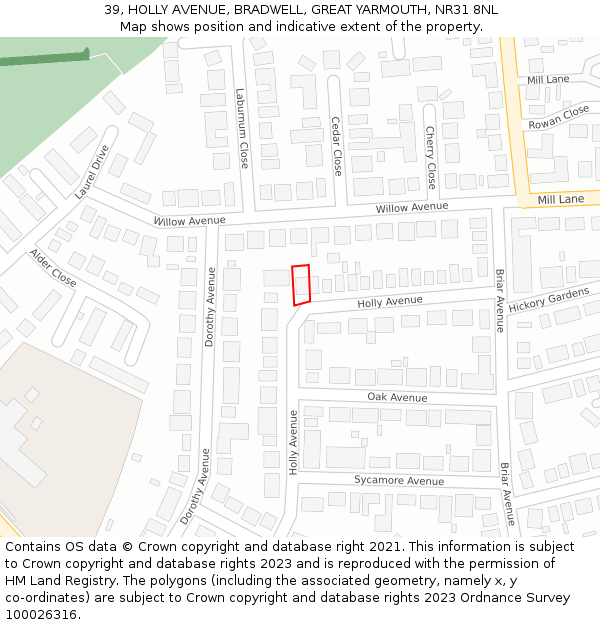 39, HOLLY AVENUE, BRADWELL, GREAT YARMOUTH, NR31 8NL: Location map and indicative extent of plot